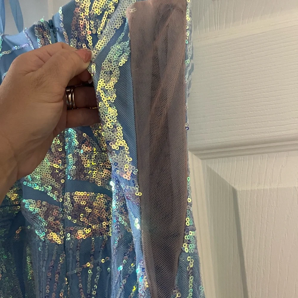 Sky blue iridescent prom dress / formal dress was used for 4 hours. No tags - Picture 2 of 10
